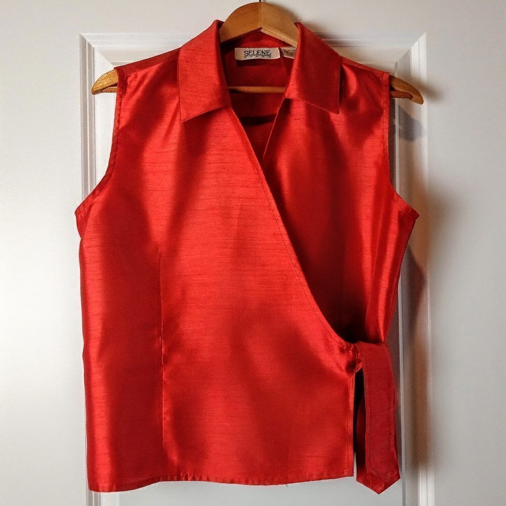 Selene Sport Burnt Orange Waist Tie Sleeveless Top